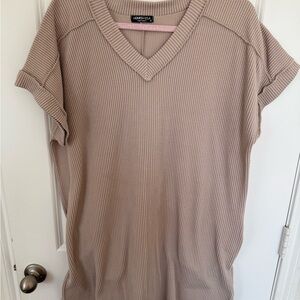 HEIMISH USA Ribbed Short Sleeve Top - Taupe